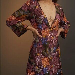 NWT Anthropologie Sequined Embroidered Mini Dress | Size 6